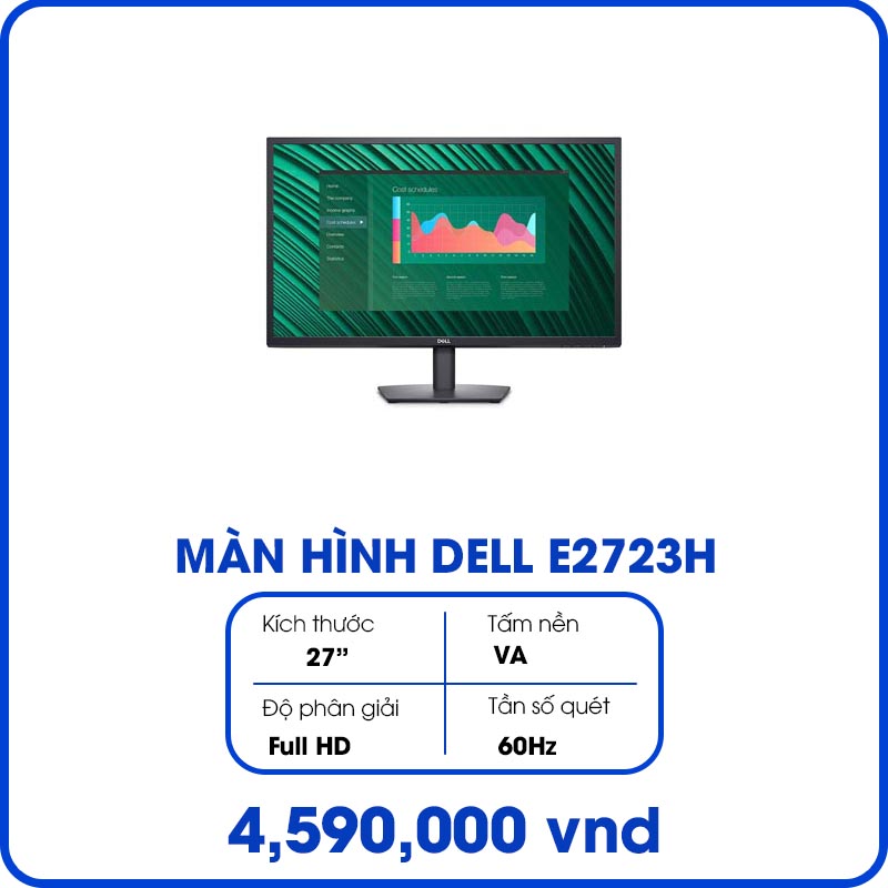 Màn hình máy tính Dell E2723H (27 inch/FHD/VA/60Hz/8ms/300 nits/DP+VGA)