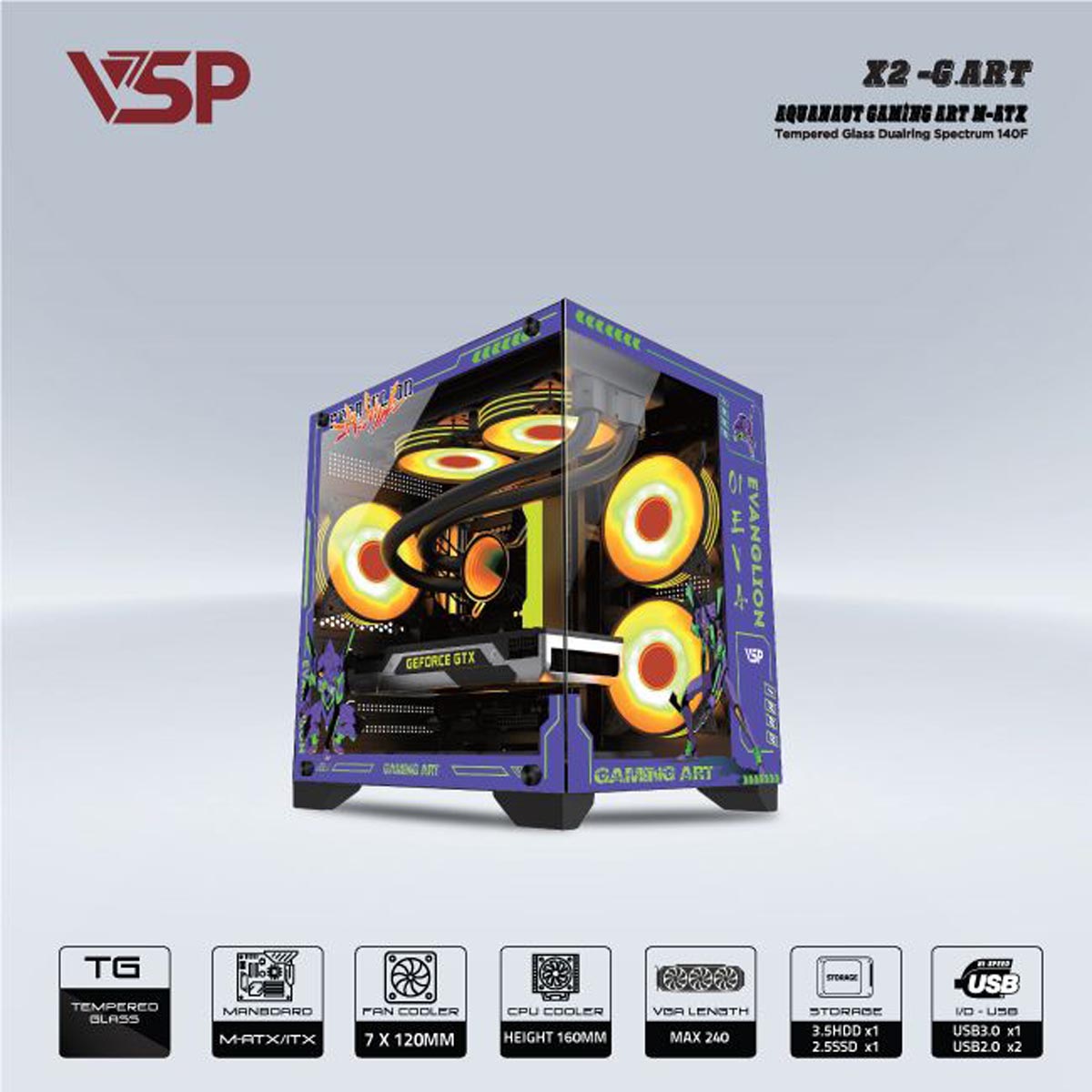 Vỏ Case VSP X2 G.ART (M-ATX, Đen, Chưa Gồm Fan)