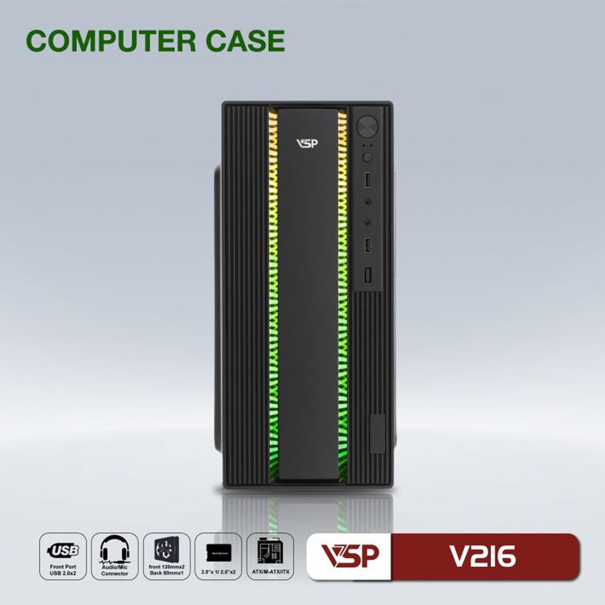 Vỏ Case VSP V216 (ATX, Đen, Chưa Gồm Fan)
