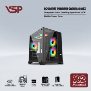 Vỏ Case VSP Aquanaut Pro Gaming X2 (M-ATX, Đen, Chưa Gồm Fan)