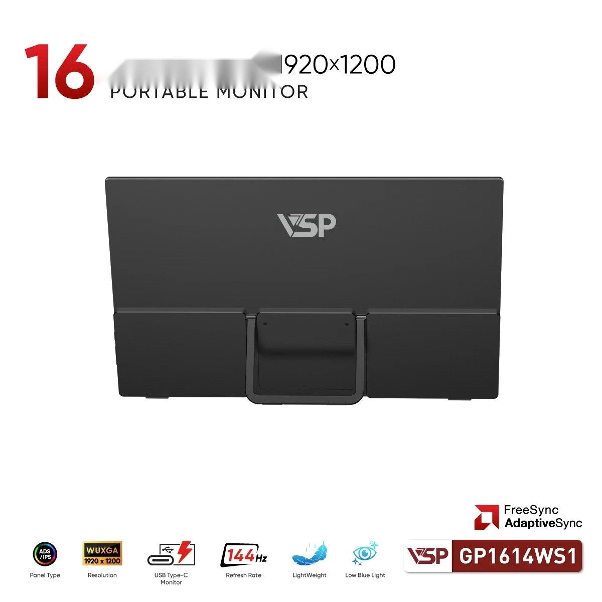 Màn hình di động VSP GP1614WS1 | 16 inch, WUXGA, 144Hz, IPS, USB C, Mini HDMI, Tích hợp loa
