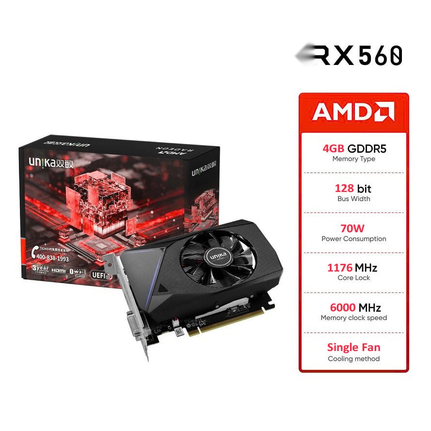Card màn hình AMD Radeon RX 560 Unika Blizzard White | 4GB GDDR5, 1024 SP, 400W