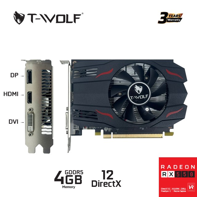 Card màn hình AMD Radeon RX 550 T-WOLF RX 550 | 4GB GDDR5, 512 SP, 350W