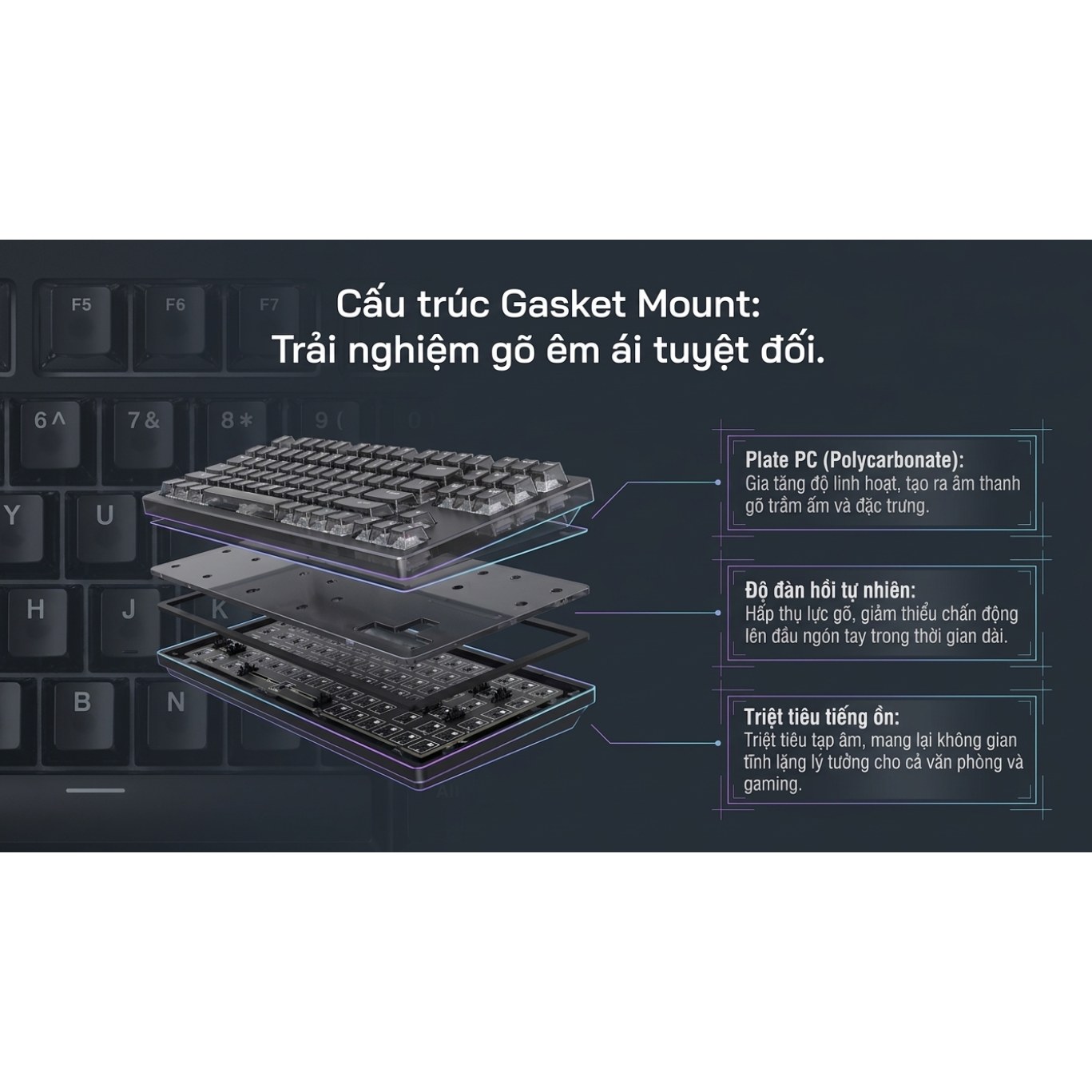 Bàn Phím Cơ Gaming Không Dây AKKO 5087 V3 Black Transparent | Akko Piano Pro, 3 Mode, RGB, Hot Swap