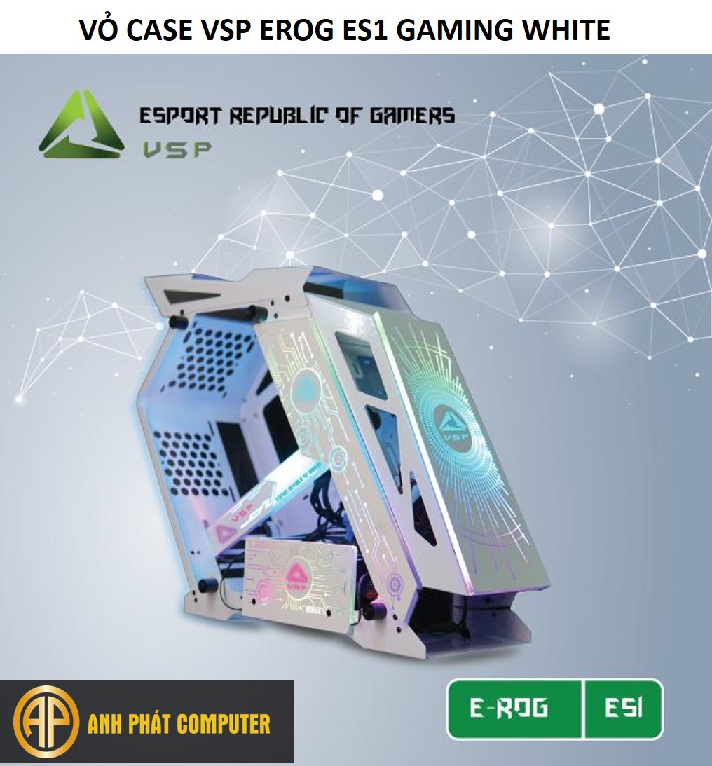 Vỏ thùng máy tính VSP Erog Es1 Gaming White Mini Tower tại Tin học Anh Phát