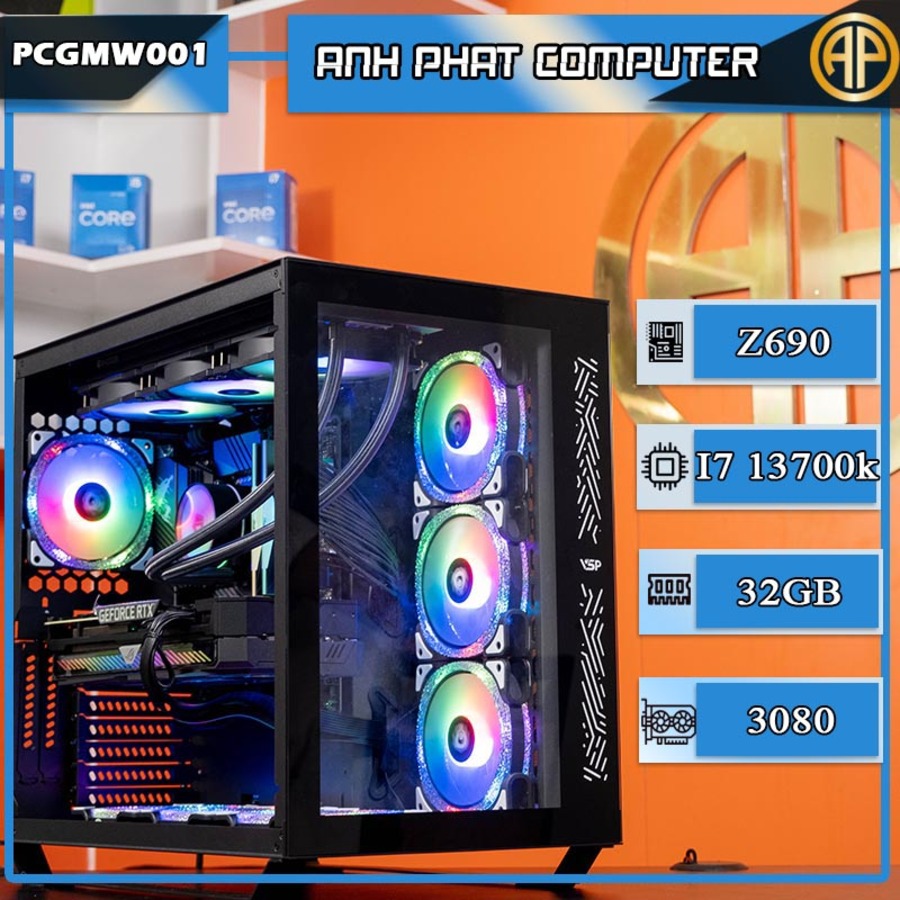 PC Gaming Màu Trắng Bể Cá Z690 I7 13700k 32GB RTX 3070 Vga Like new