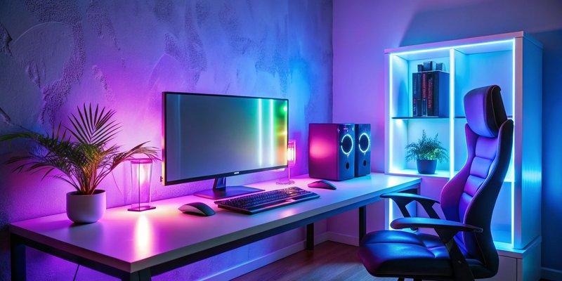 Game thủ đang trải nghiệm trên bộ PC gaming trắng sáng, ánh đèn LED RGB lung linh