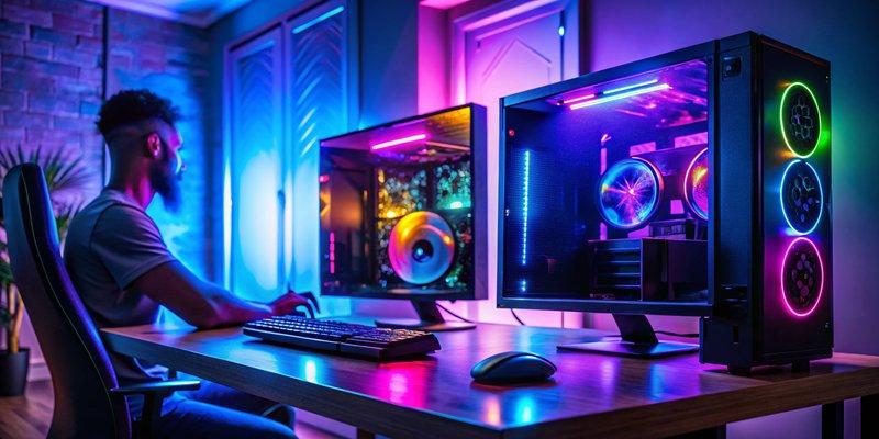 Game thủ đang trải nghiệm trên bộ PC Gaming i3 9100F/16GB/GTX 1050 với đèn RGB sáng rực.