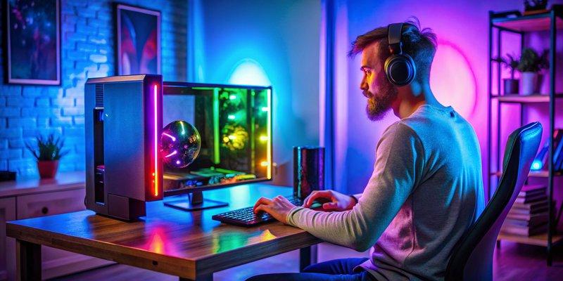 Người chơi đang trải nghiệm trên bộ PC Gaming i3 12100F/16GB/GTX 1050 với đèn RGB sắc sảo.