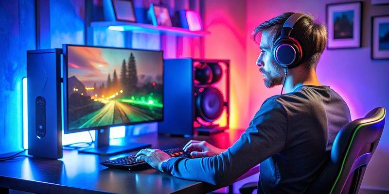 Người chơi trải nghiệm góc chơi game với máy tính PC Gaming Đen B760M I5 13400F 16GB RTX 5060 đèn RGB