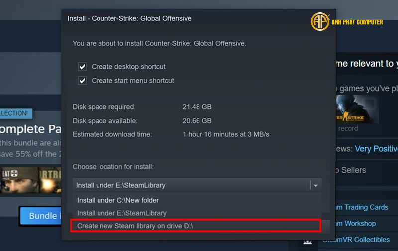 Bước 5 - chọn Create new Steam library on drive