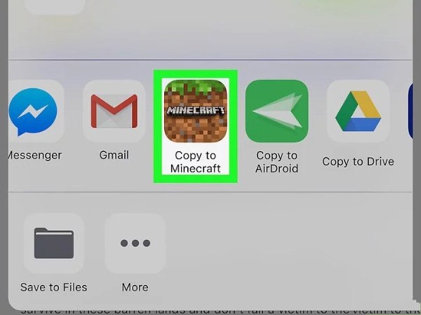 Mở ứng dụng sau khi ấn Copy to Minecraft