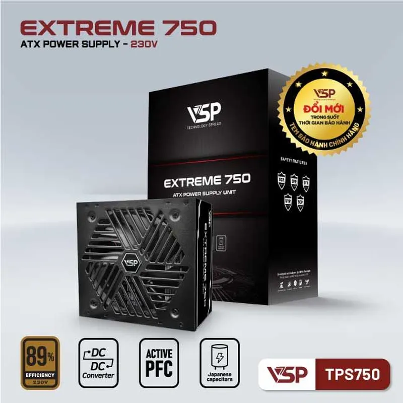 Nguồn Máy Tính VSP Extreme TPS750 750W A.PFC (DC to DC, cáp đôi CPU riêng biệt)