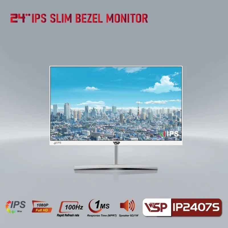 Màn Hình Máy Tính Gaming VSP IP2407S trắng | 23.8 inch, Full HD, IPS, 100Hz, 5ms, phẳng