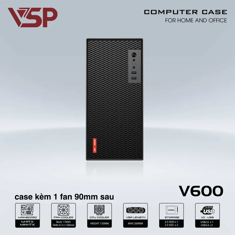 Vỏ Case Văn Phòng VSP V2803 - Black | Kèm sẵn USB 3.0, không kèm fan