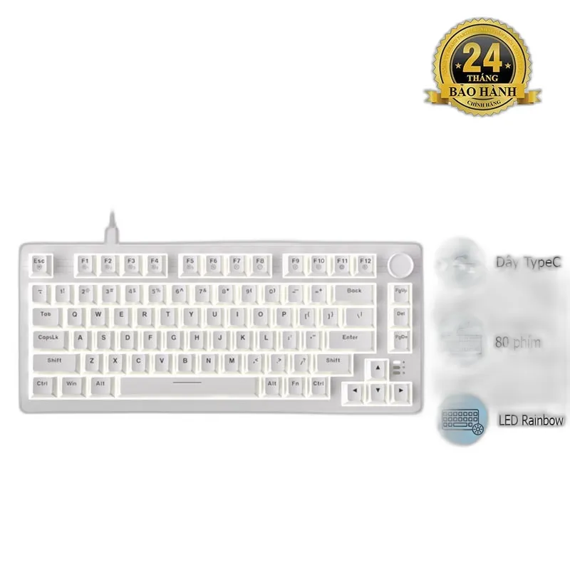 Bàn phím cơ DareU EK75 White - Black | 2 sides RGB strip, Type-C, Firefly (Tactile) Switch