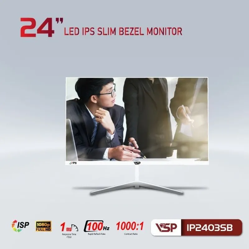 Màn Hình Máy Tính VSP IP2403SB Trắng | 23.8 inch, Full HD, IPS, 100Hz, 1ms, phẳng