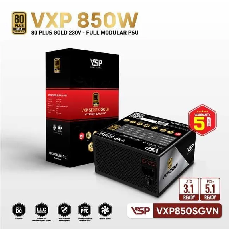 Nguồn Máy Tính VSP VXP 850W SGVN Gold 230V - Đen