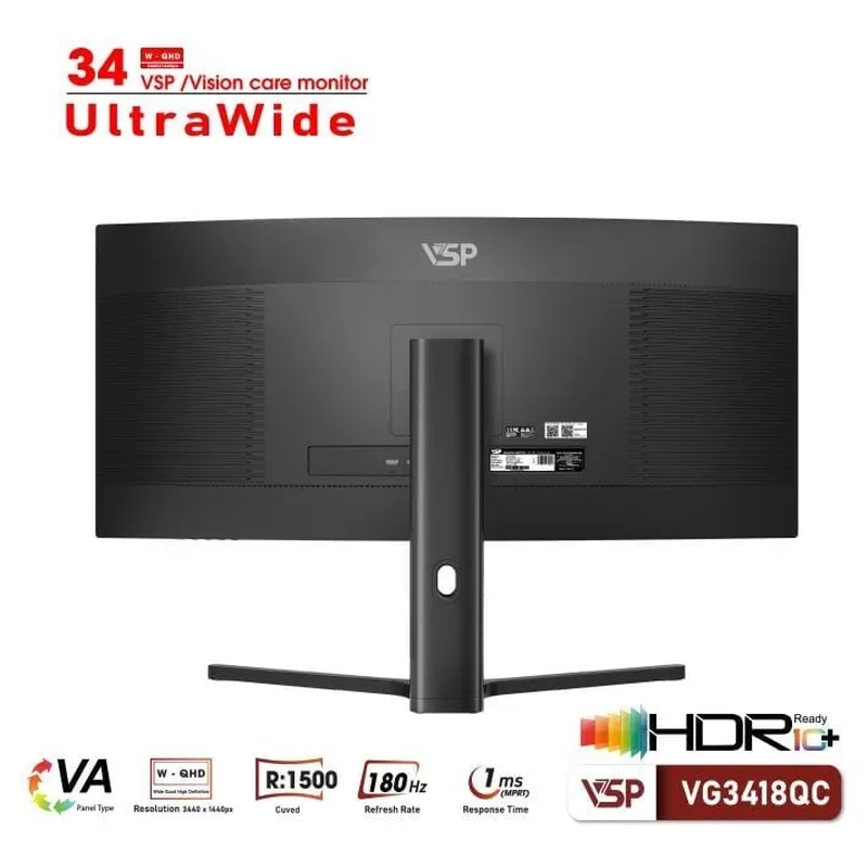 Màn Hình Máy Tính ULTRAWIDE Gaming VSP VG3418QC | 34 inch, WQHD, VA, 180Hz, 1ms, Cong