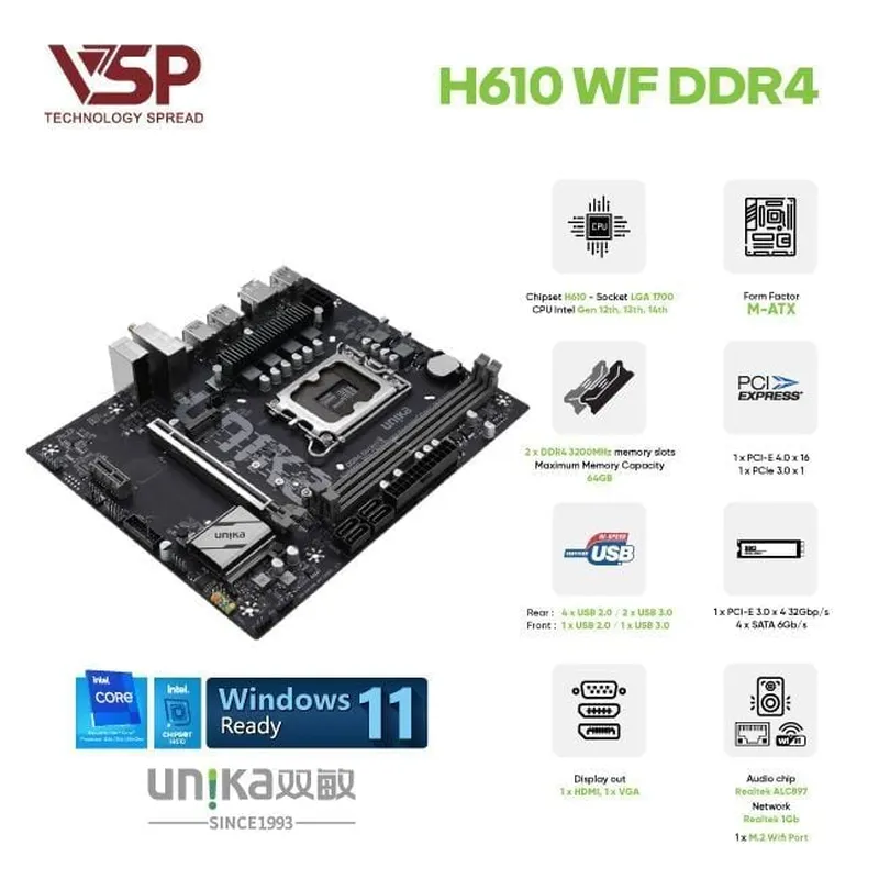 Mainboard Unika Sniper H610M Wifi DDR4 (PN UNIKA025162315)