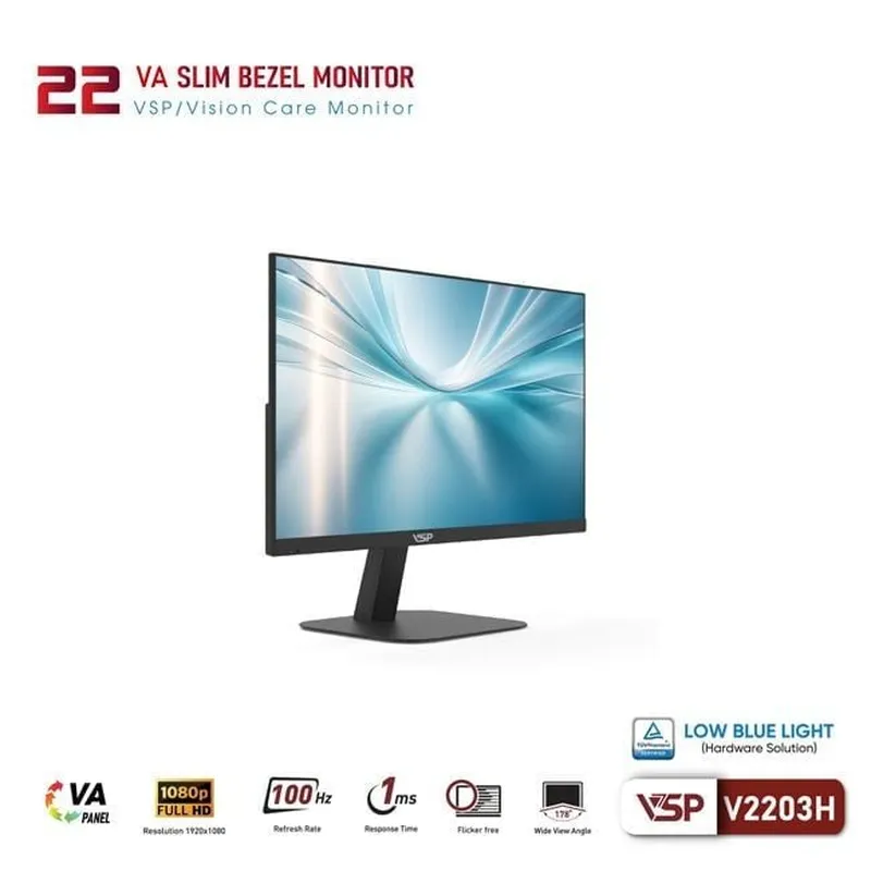Màn Hình Máy Tính VSP V2203H | 21.5 inch, Full HD, VA, 1ms, 100Hz, TUV bảo vệ mắt