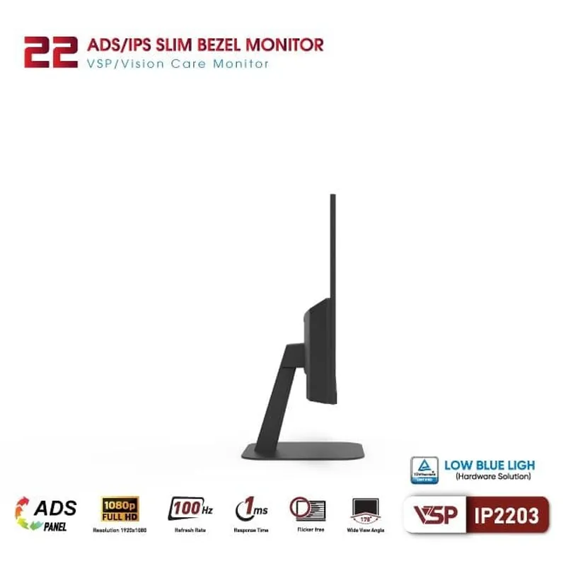 Màn Hình Máy Tính VSP IP2203 | 21.5 inch, IPS, Full HD, 1ms, 100Hz, TUV bảo vệ mắt