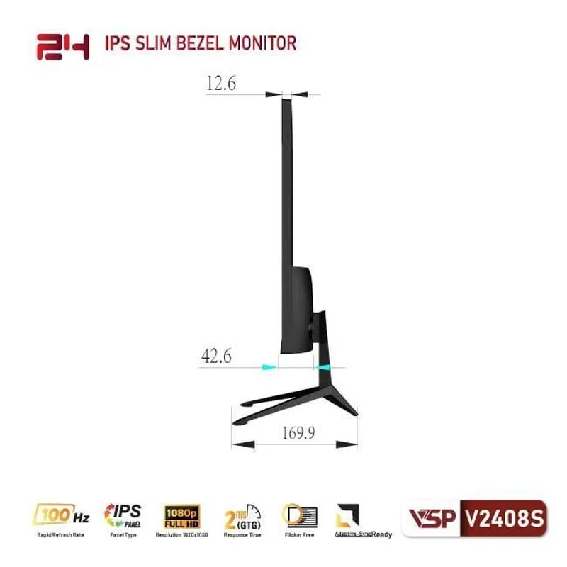 Màn Hình Máy Tính VSP tràn viền Slim Bezel V2408S (Đen) (24inch, Full HD, VA, 75Hz, 5ms, 250 cd/㎡, Phẳng)