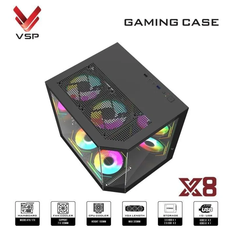 Vỏ Case VSP X8 - Đen | Hồ cá, không kèm fan