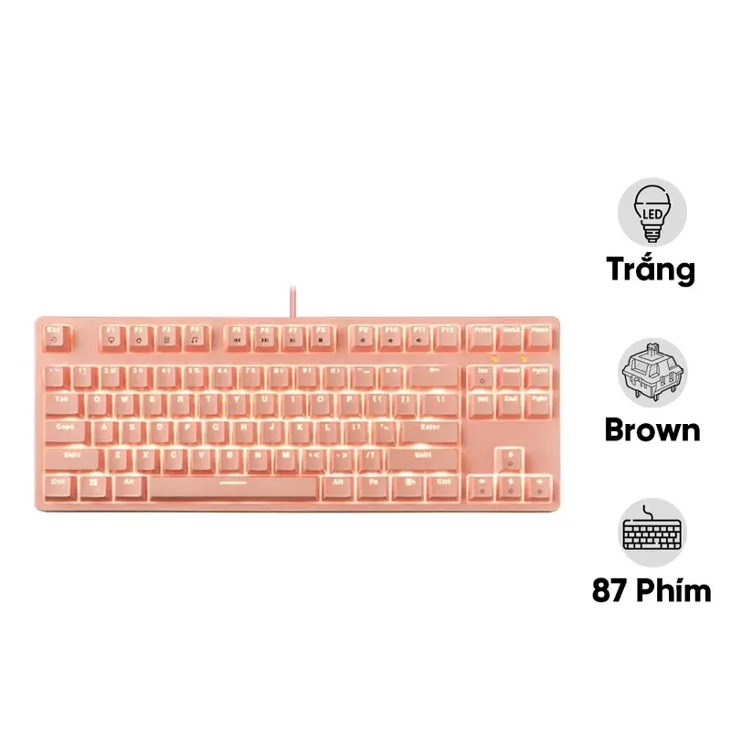 Bàn Phím Cơ Gaming E-Dra EK387L Pink, Led White, Brown switch