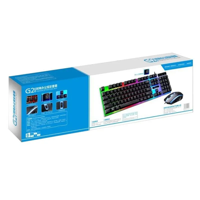 Combo phím chuột giả cơ G21 chuyên game | Trắng, Led Rainbow