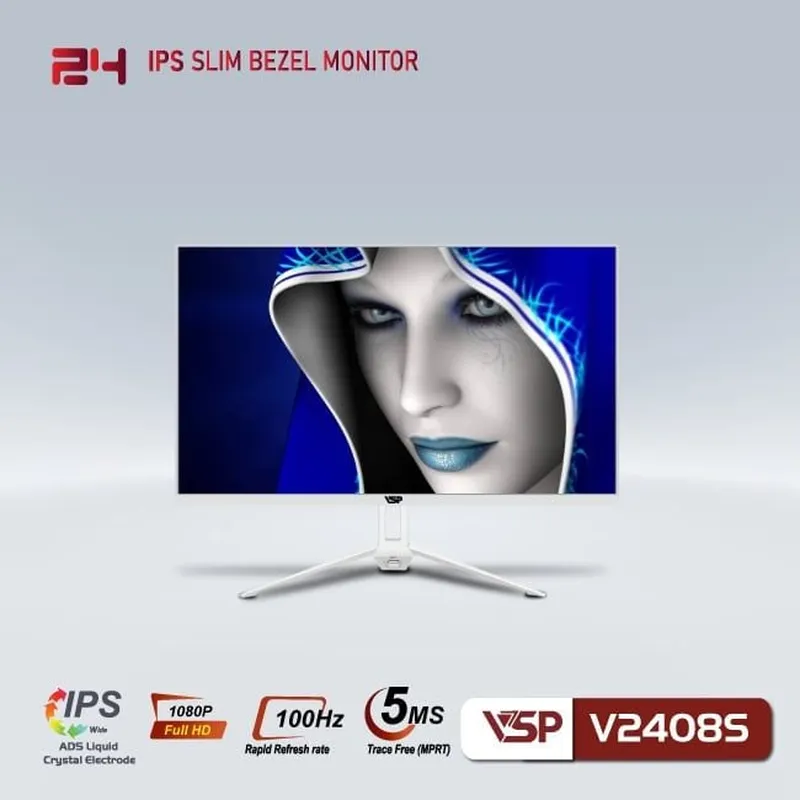 Màn Hình Máy Tính VSP tràn viền Slim Bezel V2408S (Trắng) (24inch, Full HD, VA, 100Hz, 5ms, 250 cd/㎡, Phẳng)