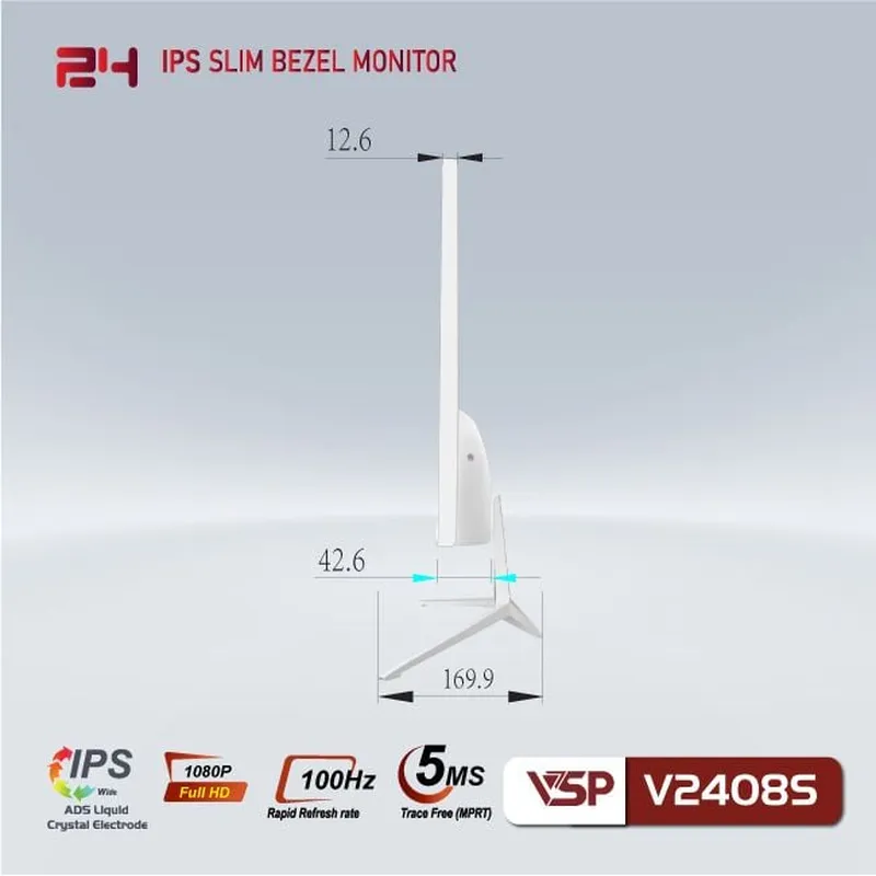 Màn Hình Máy Tính VSP tràn viền Slim Bezel V2408S (Trắng) (24inch, Full HD, VA, 100Hz, 5ms, 250 cd/㎡, Phẳng)
