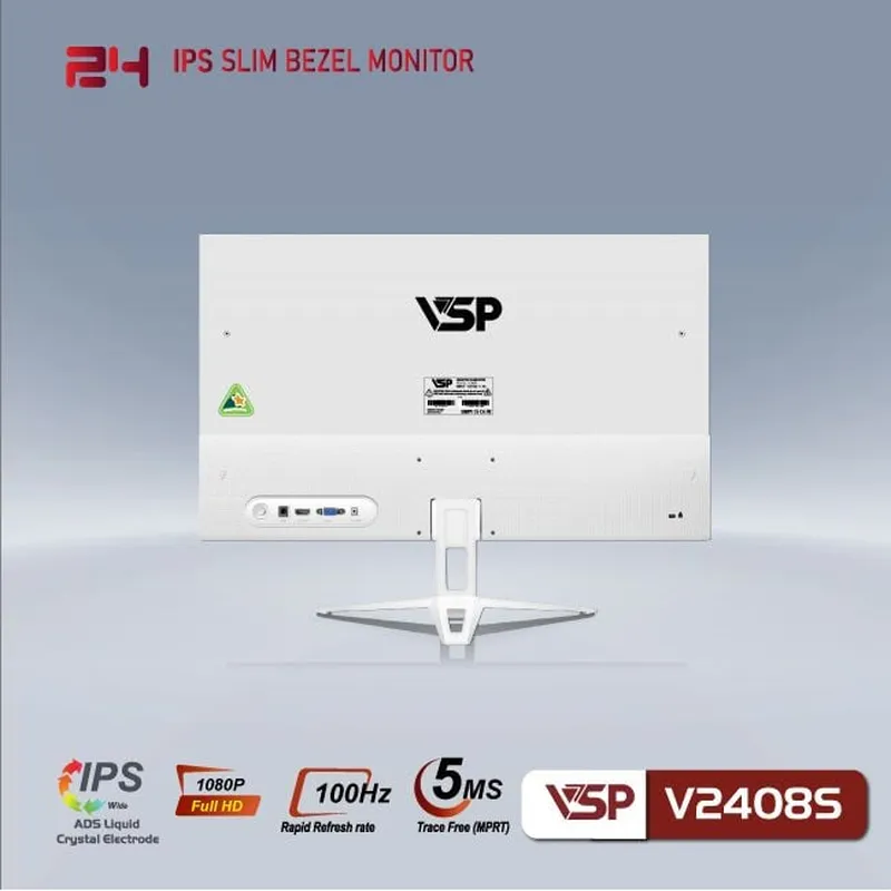 Màn Hình Máy Tính VSP tràn viền Slim Bezel V2408S (Trắng) (24inch, Full HD, VA, 100Hz, 5ms, 250 cd/㎡, Phẳng)