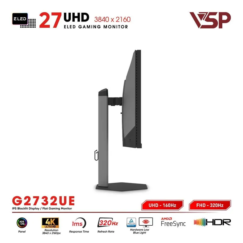 Màn Hình Máy Tính Dual Mode VSP G2732UE | 27 inch, IPS, 10 bit,4K - 160Hz, FHD - 320Hz, 1ms, Chân CTH