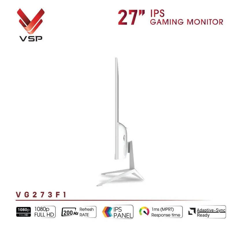 Màn Hình Máy Tính Gaming VSP VG273F1 | 27 inch, Full HD, IPS, 200Hz, 1ms, Speaker, trắng