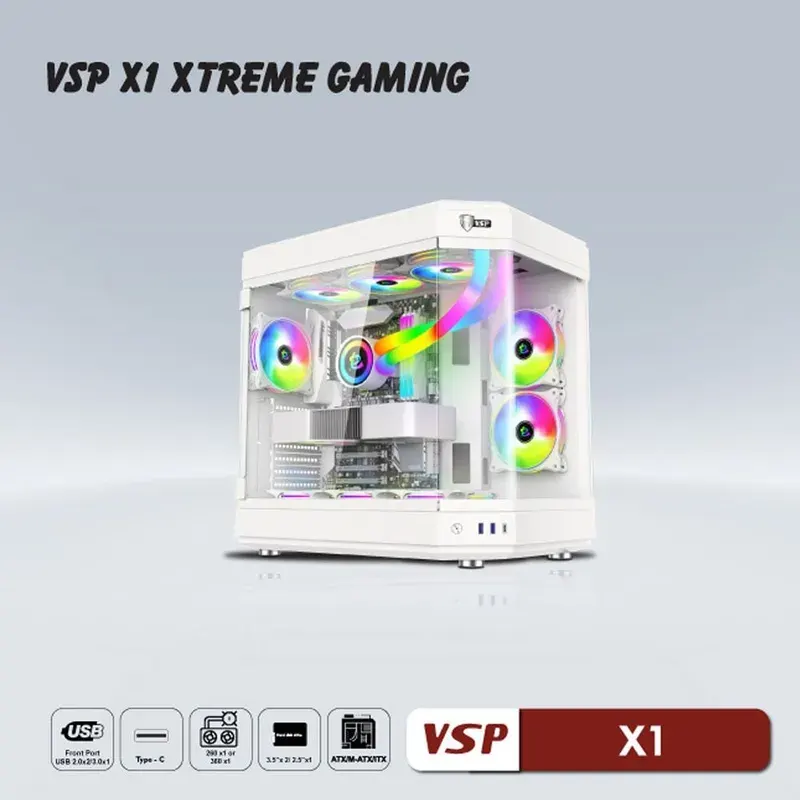 Vỏ Case VSP X1 Extreme Gaming White | Trắng, Không Fan