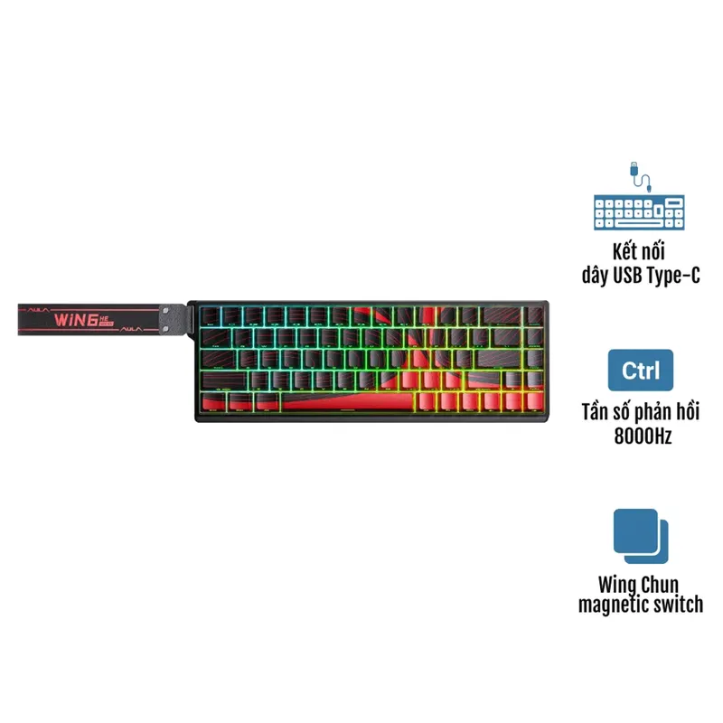 Bàn phím Gaming Rapid Trigger Aula WIN68HE Max Đen & Đỏ - Chính hãng | Wing Chun, Magnetic Switch