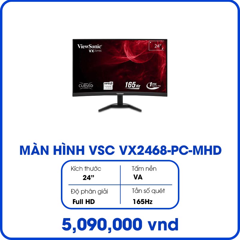 Màn hình Viewsonic VX2468-PC-MHD (23.6 inch/FHD/VA/165Hz/1ms/Cong/Loa)