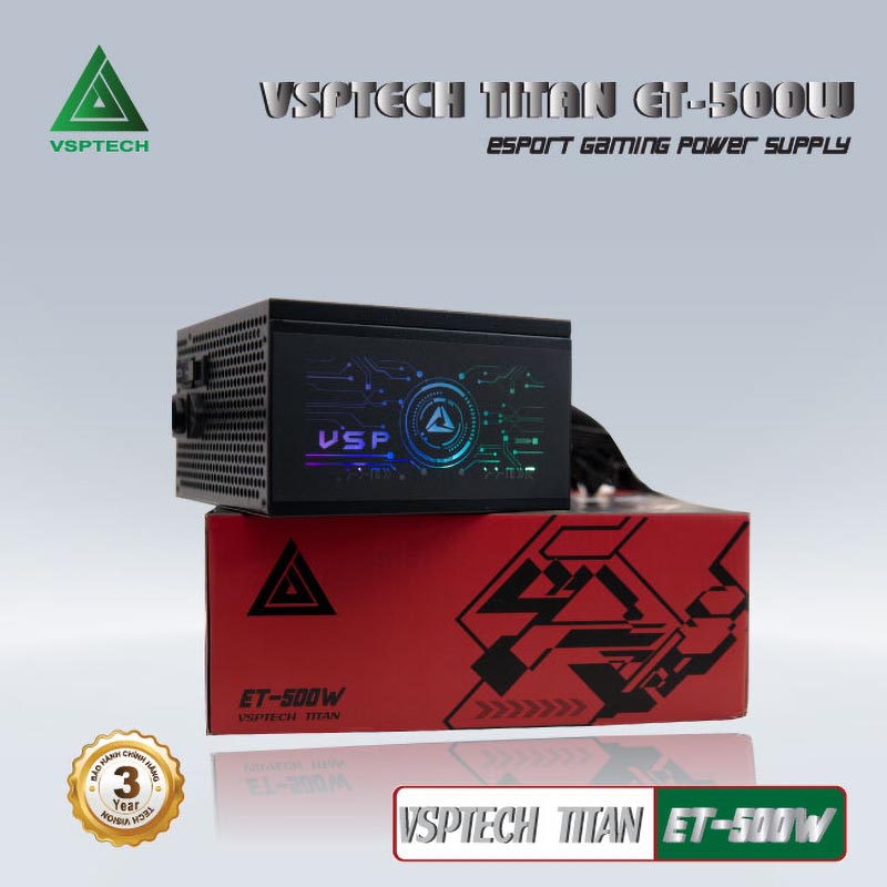Nguồn Máy TÍnh VSPTECH TiTan ET500W LED Hông RGB Sync (500W)