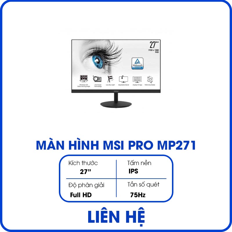 Màn Hình Máy Tính MSI PRO MP271 (27inch, Full HD, IPS, 75Hz, 5ms, 250 cd/m², Phẳng)