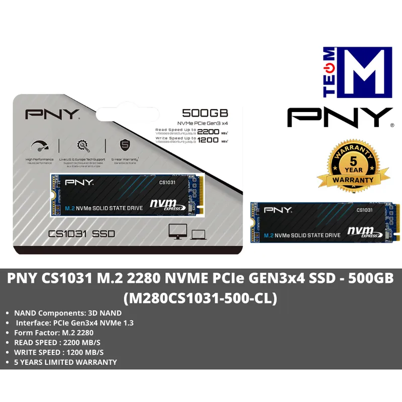 Ổ cứng SSD PNY CS1031 M.2 2280 NVMe PCIe Gen 3x4 500GB M280CS1031-500-CL
