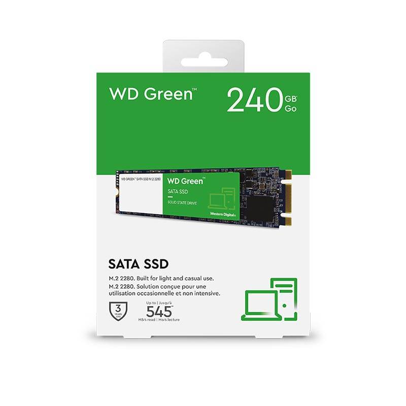 Ổ cứng SSD WD Green SSD 240GB / M.2-2280 / SATA III / Read up to 545MB/s - Write up to 465MB/s - Up to 37K/68K IOPS (màu xanh Green)