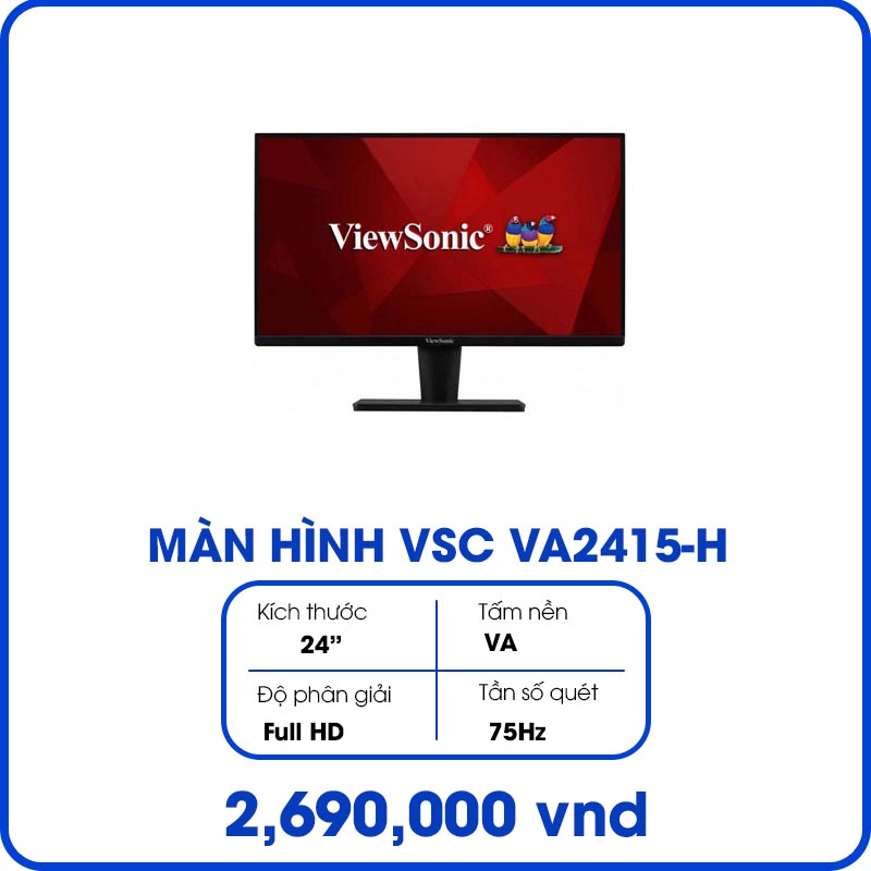 Màn Hình Máy Tính Viewsonic VA2415-H (24inch, Full HD, VA, 75Hz, 4ms, 250 cd/㎡, Phẳng)