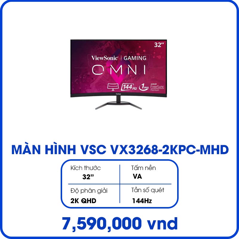 Màn Hình Máy Tính Viewsonic VX3268-2KPC-MHD (32inch, 2K QHD, VA, 144Hz, 3.1ms, 250 cd/㎡, Cong, 1500R)