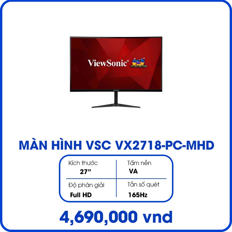 Màn Hình Máy Tính Viewsonic VX2718-PC-MHD (27inch, Full HD, VA, 165Hz, 1ms, 250 cd/㎡, Cong, 1500R)
