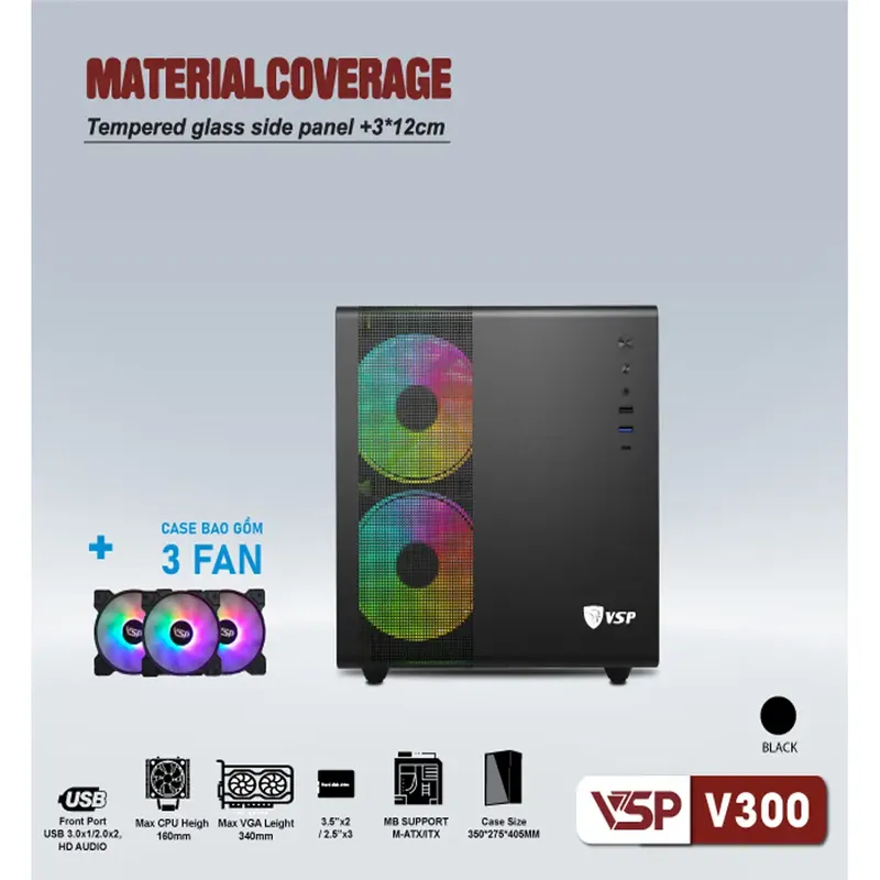 Vỏ Case VSP E-ROG ES7 (Micro-ATX, Đen, Chưa Gồm Fan)