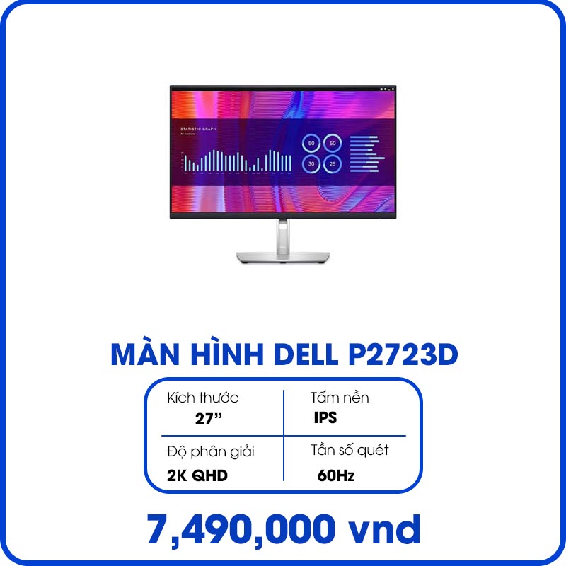 Màn hình máy tính Dell P2723D (27inch, 2K QHD, IPS, 60Hz, 8 ms, 350 cd/m², Phẳng)
