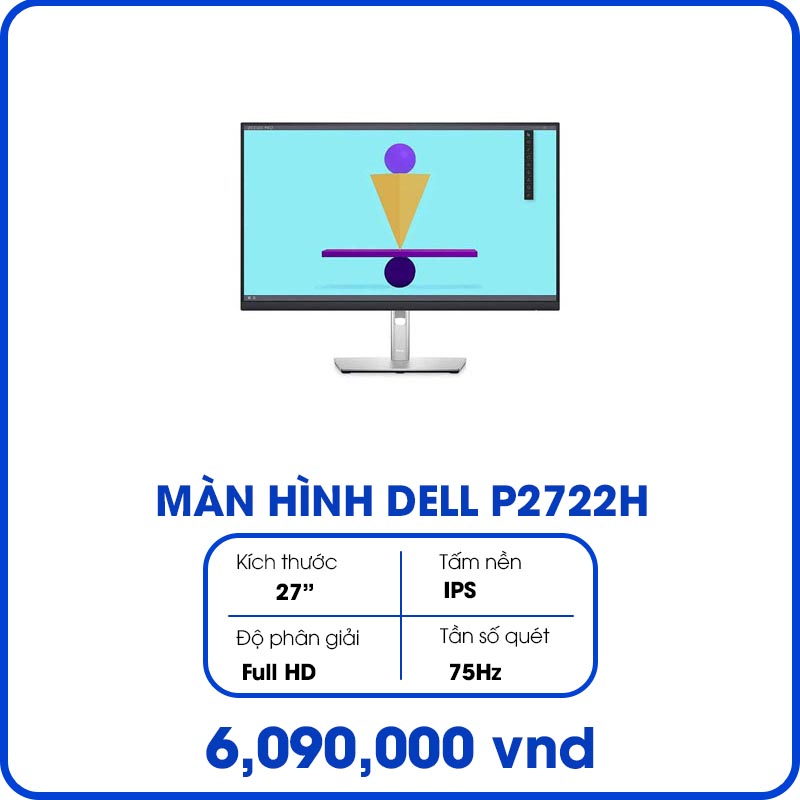 Màn hình Dell P2722H (27inch/FHD/IPS/60Hz/8ms/300nits/HDMI+DP+VGA+USB)