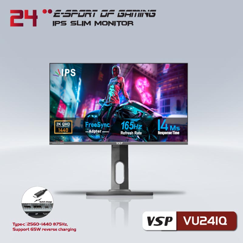 Màn Hình Máy Tính VSP 24inch 2K eSport Gaming VU241Q - QHD /USB-C Type-C (24inch, 75Hz, 2K QHD, ELED/BOE ADS, Màn Phẳng)