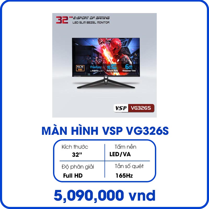Màn hình máy tính VSP ESport Gaming VG326S (32inch, Full HD, LED/VA, 165Hz, 6ms, 300 cd/㎡, Phẳng)